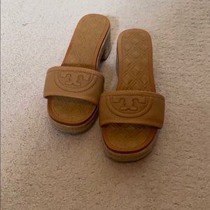 Tan Tory Burch low heel sandals